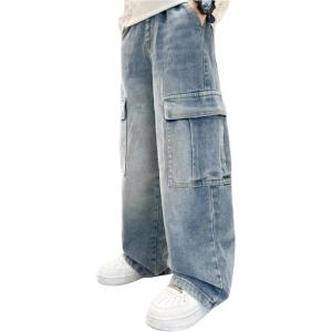 imageVerdusa Boys Baggy Straight Leg Denim Pants Loose Vintage Cargo Jeans with PocketsBlue