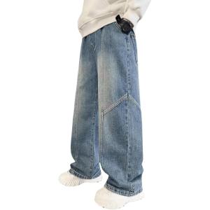 imageVerdusa Boys Baggy Straight Leg Denim Pants Loose Vintage Cargo Jeans with PocketsMedium Blue