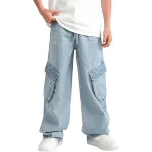 imageVerdusa Boys Baggy Straight Leg Denim Pants Loose Vintage Cargo Jeans with PocketsMedium Wash