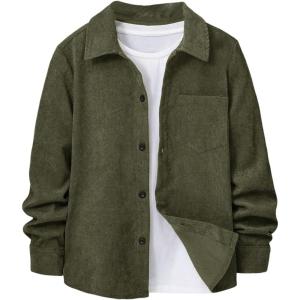 imageVerdusa Boys Casual Long Sleeve Shirts Button Up Shirt Collared Neck Jacket with Front PocketArmy Green