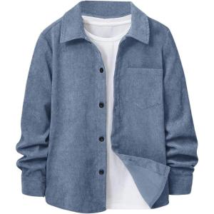 imageVerdusa Boys Casual Long Sleeve Shirts Button Up Shirt Collared Neck Jacket with Front PocketBlue