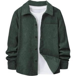 imageVerdusa Boys Casual Long Sleeve Shirts Button Up Shirt Collared Neck Jacket with Front PocketDark Green