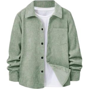 imageVerdusa Boys Casual Long Sleeve Shirts Button Up Shirt Collared Neck Jacket with Front PocketMint Green
