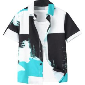 imageVerdusa Boys Color Block Shirts Button Up Short Sleeve Summer Shirt TopsWhite Blue Black