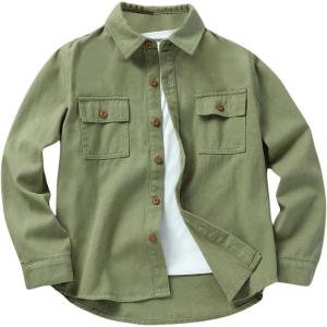 imageVerdusa Boys Long Sleeve Button Down Denim Shirts Jean Top with PocketsGreen