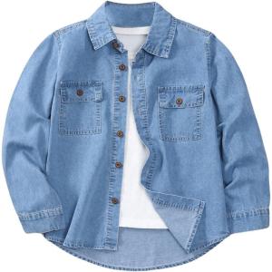 imageVerdusa Boys Long Sleeve Button Down Denim Shirts Jean Top with PocketsLight Wash