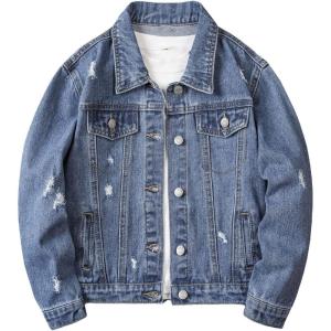 imageVerdusa Boys Ripped Long Sleeve Button Front Denim Jacket Coat OuterwearMedium Wash