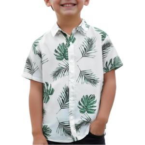 imageVerdusa Boys Short Sleeve Collar Button Down Graphic Tropical Print Shirt TopGreen