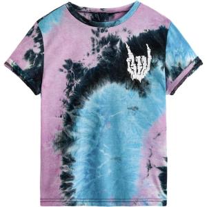 imageVerdusa Boys Tie Dye Short Sleeve Casual TShirt Top Round Neck Summer Tee TopsBalck and Purple