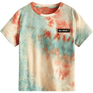 imageVerdusa Boys Tie Dye Short Sleeve Casual TShirt Top Round Neck Summer Tee TopsOrange Multi