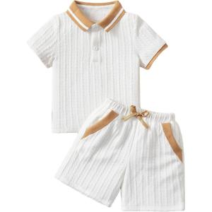 imageVerdusa Toddler Boys 2 Piece Outfits Colorblock Short Sleeve Shirt and Shorts SetWhite