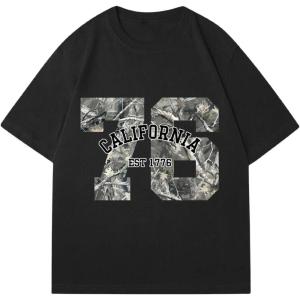imageVerdusa Womens Camo Number Graphic TShirt Crew Neck Letter Print Jersey Tee TopsBlack