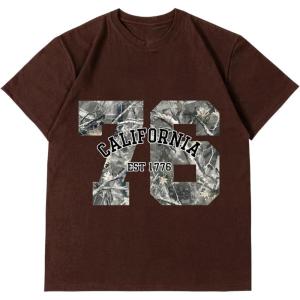 imageVerdusa Womens Camo Number Graphic TShirt Crew Neck Letter Print Jersey Tee TopsBrown