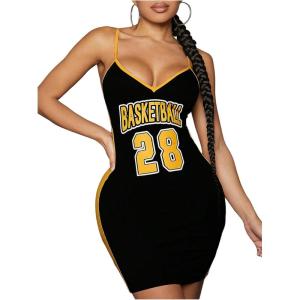imageVerdusa Womens Letter Print Bodycon Jersey Dress V Neck Backless Cami Mini DressesBlack