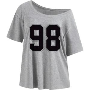 imageVerdusa Womens Off The Shoulder Letter Graphic Tees Shirts Jersey Short Sleeve Summer Tee TopsLight Grey