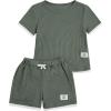 imageVerdusa Boys 2 Piece Casual Summer Outfits Waffle Knit Short Sleeve T Shirt and Track Shorts SetsArmy Green