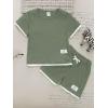 imageVerdusa Boys 2 Piece Casual Summer Outfits Waffle Knit Short Sleeve T Shirt and Track Shorts SetsArmy Green
