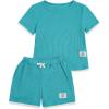 imageVerdusa Boys 2 Piece Casual Summer Outfits Waffle Knit Short Sleeve T Shirt and Track Shorts SetsBlue
