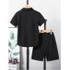 imageVerdusa Boys 2 Piece Outfit Textured Letter Short Sleeve Shirt and Shorts SetBlack