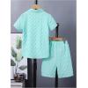 imageVerdusa Boys 2 Piece Outfit Textured Letter Short Sleeve Shirt and Shorts SetMint Green