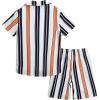 imageVerdusa Boys 2 Piece Outfits Striped Print Short Sleeve Collared Button Down Shirt and Shorts SetOrange White