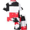 imageVerdusa Boys 2 Piece Set Colorblock Button Down Collar Neck Short Sleeve Shirt with High Waist ShortsRed and White