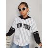 imageVerdusa Boys Jersey Shirt Color Block Long Sleeve Top Stripe Letter Graphic Print Hooded Button Down ShirtWhite