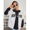 imageVerdusa Boys Jersey Shirt Color Block Long Sleeve Top Stripe Letter Graphic Print Hooded Button Down ShirtWhite