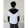 imageVerdusa Boys Jersey Shirt Color Block Long Sleeve Top Stripe Letter Graphic Print Hooded Button Down ShirtWhite