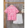 imageVerdusa Boys Tropical Print 2 Piece Outfit Collar Button Front Shirt and Shorts SetMulticolor