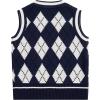 imageVerdusa Boys V Neck Argyle Print Knitted Vintage Sweater Vest Casual Sleeveless PulloversBlue Grey