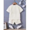 imageVerdusa Toddler Boys Casual 2 Piece Outfit Letter Patched Round Neck Tee Top and Elastic Waist Track Bermuda ShortsBeige