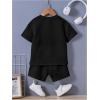 imageVerdusa Toddler Boys Casual 2 Piece Outfit Letter Patched Round Neck Tee Top and Elastic Waist Track Bermuda ShortsBlack