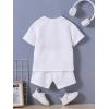 imageVerdusa Toddler Boys Casual 2 Piece Outfit Letter Patched Round Neck Tee Top and Elastic Waist Track Bermuda ShortsWhite