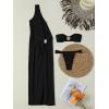 imageVerdusa Womens 3 Piece Elegant Swimwear Bikini Set Asymmetrical Swimsuit with One Shoulder Cover UpBlack