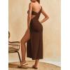 imageVerdusa Womens 3 Piece Elegant Swimwear Bikini Set Asymmetrical Swimsuit with One Shoulder Cover UpBrown