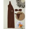 imageVerdusa Womens 3 Piece Elegant Swimwear Bikini Set Asymmetrical Swimsuit with One Shoulder Cover UpBrown