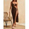 imageVerdusa Womens 3 Piece Elegant Swimwear Bikini Set Asymmetrical Swimsuit with One Shoulder Cover UpBrown