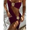 imageVerdusa Womens 3 Piece Elegant Swimwear Bikini Set Asymmetrical Swimsuit with One Shoulder Cover UpBurgundy
