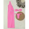 imageVerdusa Womens 3 Piece Elegant Swimwear Bikini Set Asymmetrical Swimsuit with One Shoulder Cover UpPink