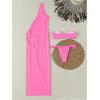 imageVerdusa Womens 3 Piece Elegant Swimwear Bikini Set Asymmetrical Swimsuit with One Shoulder Cover UpPink