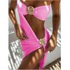 imageVerdusa Womens 3 Piece Elegant Swimwear Bikini Set Asymmetrical Swimsuit with One Shoulder Cover UpPink