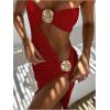 imageVerdusa Womens 3 Piece Elegant Swimwear Bikini Set Asymmetrical Swimsuit with One Shoulder Cover UpRed