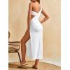 imageVerdusa Womens 3 Piece Elegant Swimwear Bikini Set Asymmetrical Swimsuit with One Shoulder Cover UpWhite