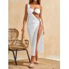 imageVerdusa Womens 3 Piece Elegant Swimwear Bikini Set Asymmetrical Swimsuit with One Shoulder Cover UpWhite