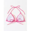 imageVerdusa Womens Triangle Bikini Top Self Tie PU Leather Halter Swim TopPink