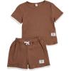imageVerdusa Boys 2 Piece Casual Summer Outfits Waffle Knit Short Sleeve T Shirt and Track Shorts SetsBrown