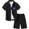 imageVerdusa Boys 2 Piece Outfit Textured Letter Short Sleeve Shirt and Shorts SetBlack