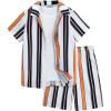 imageVerdusa Boys 2 Piece Outfits Striped Print Short Sleeve Collared Button Down Shirt and Shorts SetOrange White