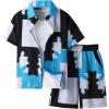 imageVerdusa Boys 2 Piece Set Colorblock Button Down Collar Neck Short Sleeve Shirt with High Waist ShortsMulticolor
